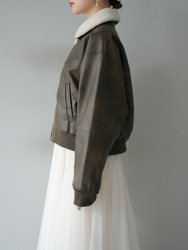 [予約]襟ボアヴィンテージレザーブルゾン/ブラウン