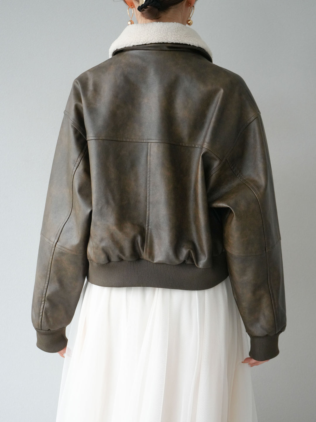 [予約]襟ボアヴィンテージレザーブルゾン/ブラウン