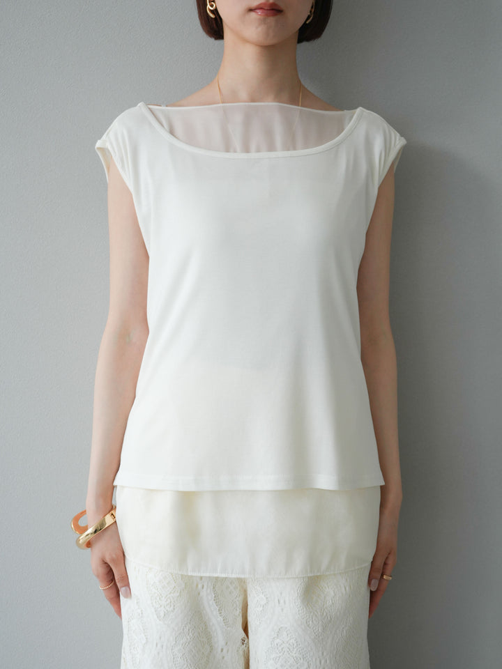 [預訂] 雙向透視多層垂墜上衣/象牙色