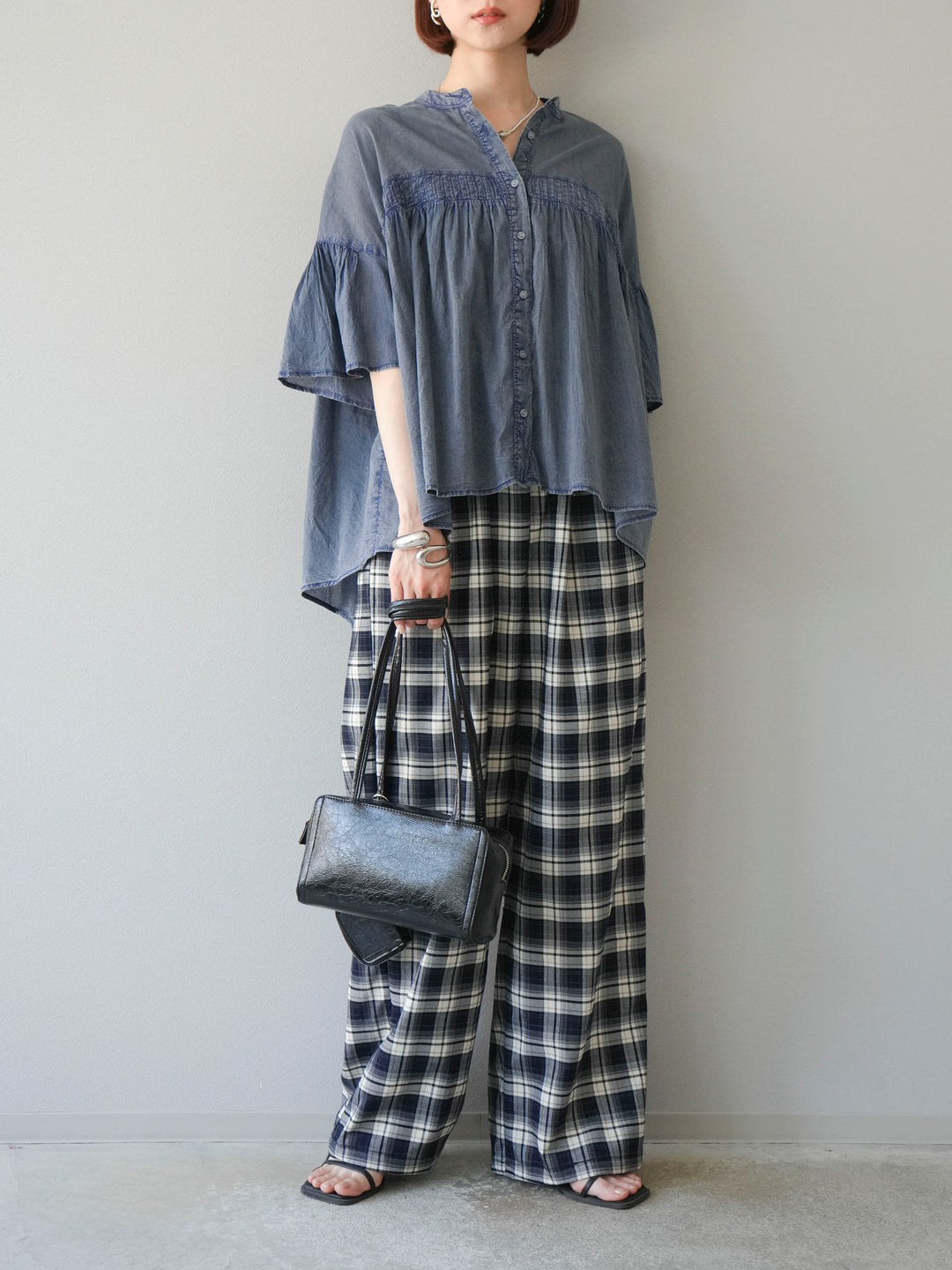 [予約]インド製コットンボイルシアービンテージデニムシャツ/ブルー