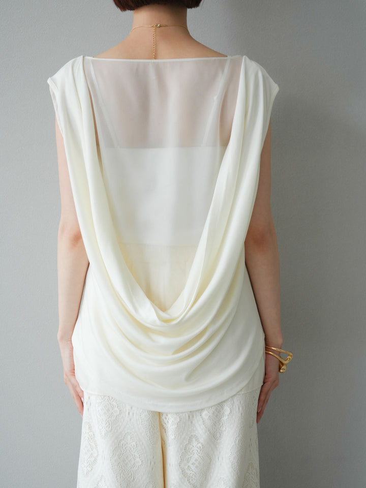 [預訂] 雙向透視多層垂墜上衣/象牙色