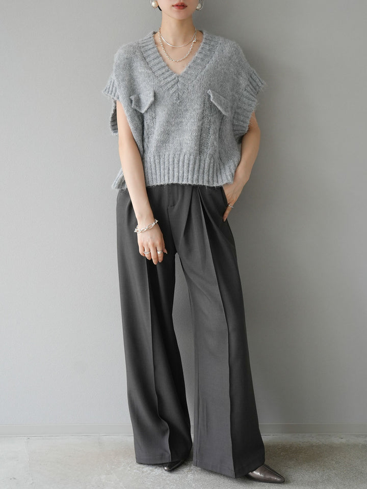 [予約]ポケットデザインニットベスト/グレー