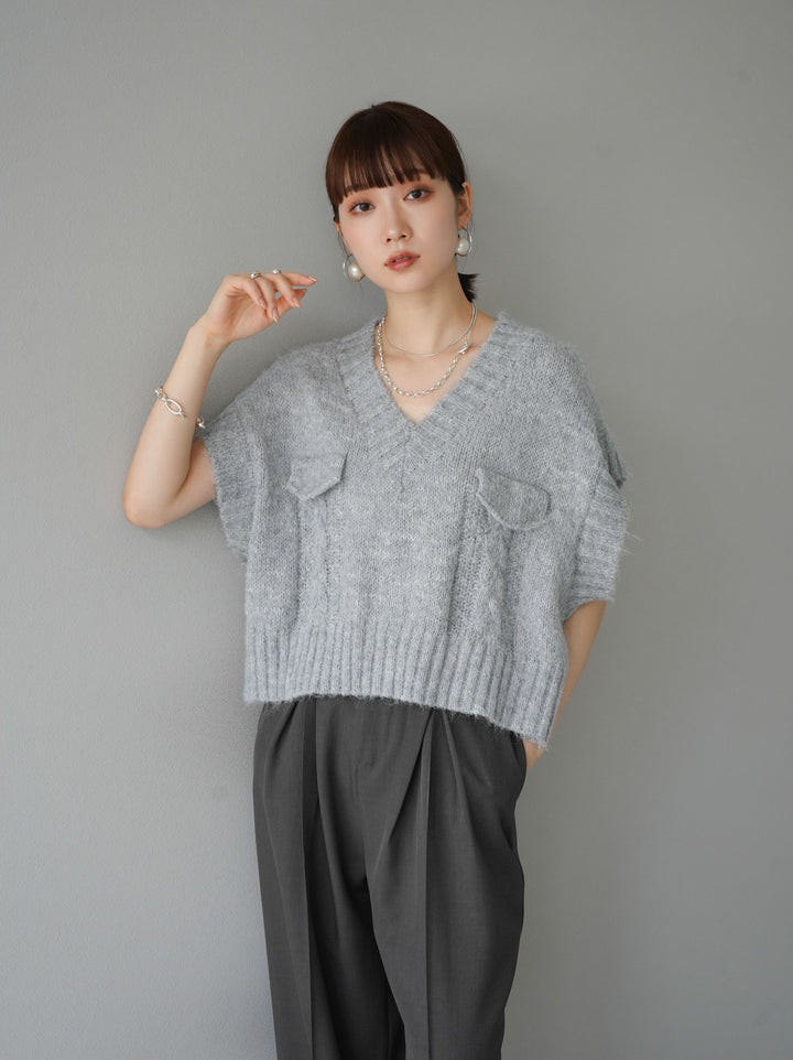 [予約]ポケットデザインニットベスト/グレー