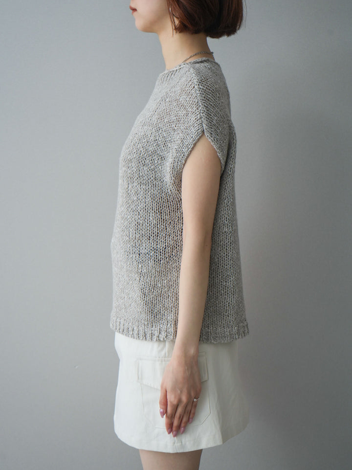 [予約]テープヤーンノースリーブニットトップス/gray