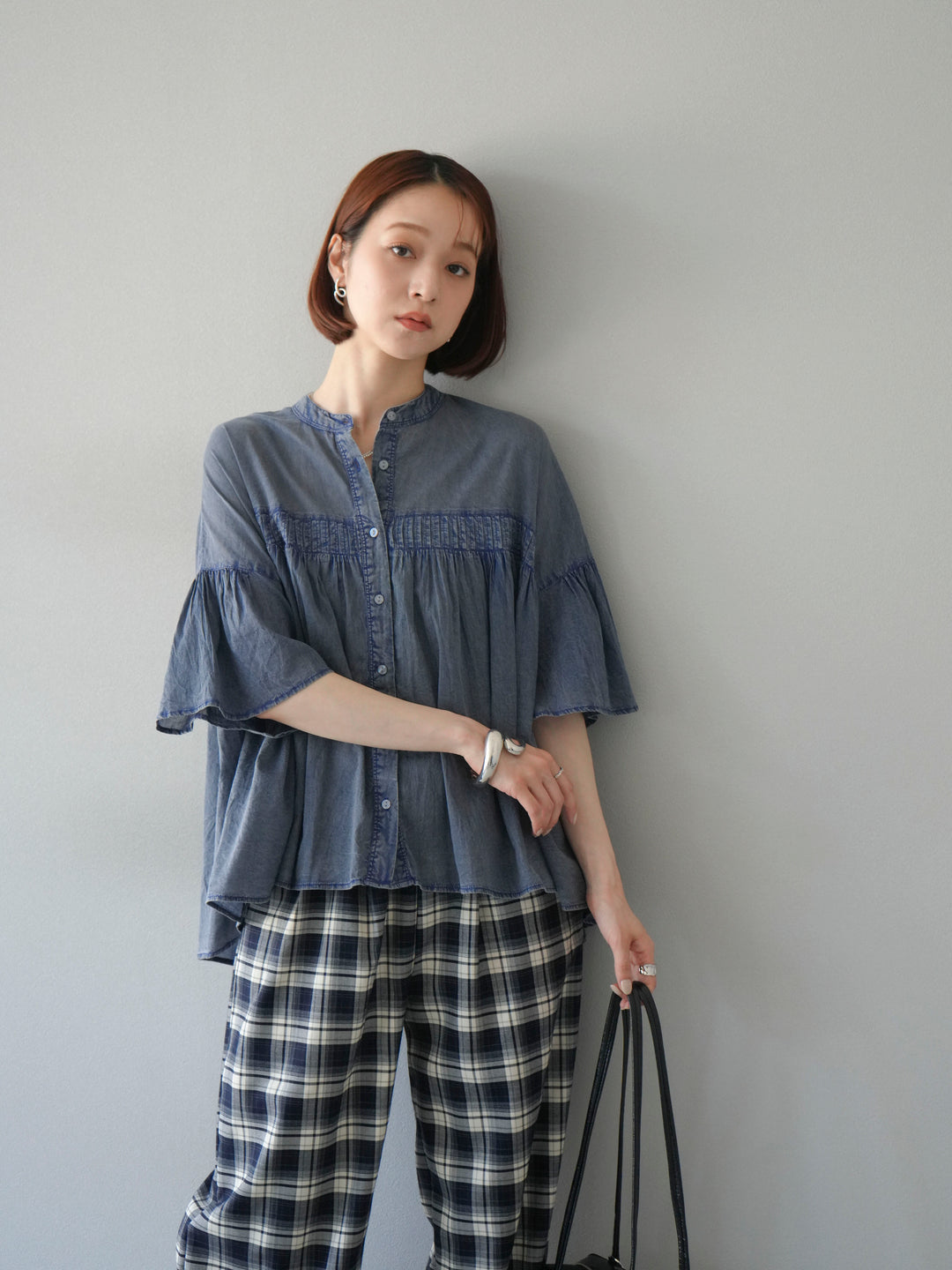 [予約]インド製コットンボイルシアービンテージデニムシャツ/ブルー