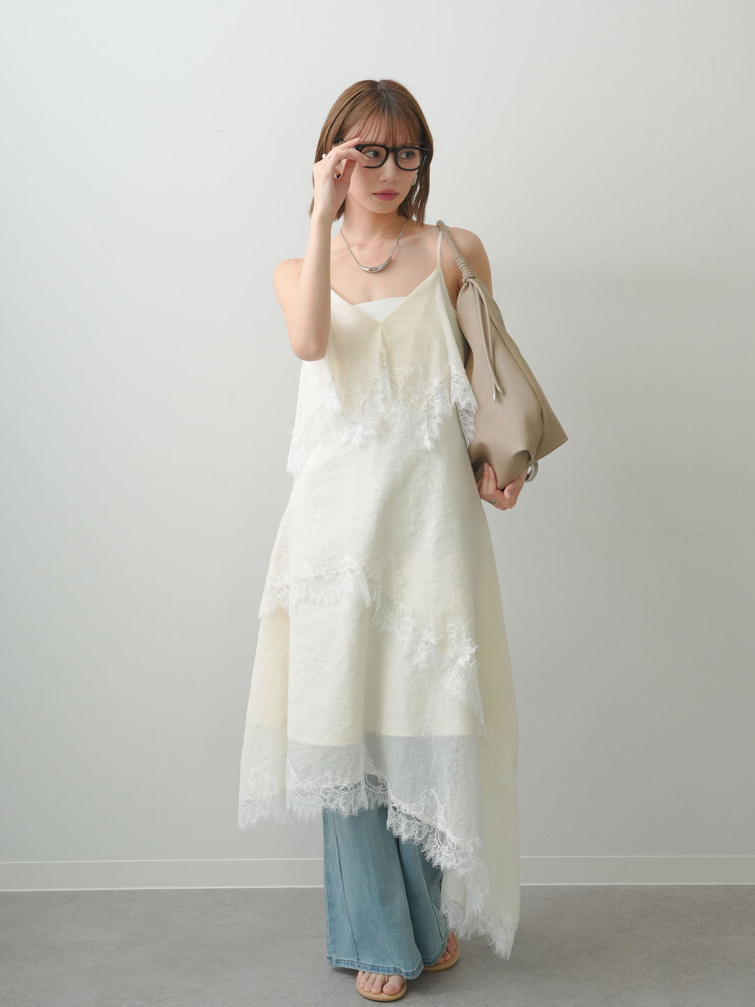 [予約]アシンメトリーレースヘムドレス/ivory