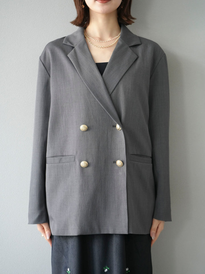 [予約]ゴールドボタンツイルダブルテーラードジャケット/グレー