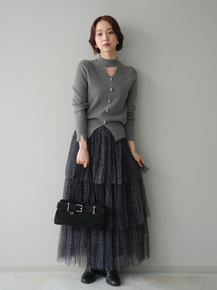 [予約]レオパード柄チュールフリルスカート/gray