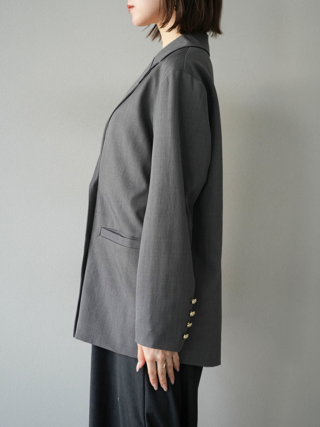 [予約]ゴールドボタンツイルダブルテーラードジャケット/グレー