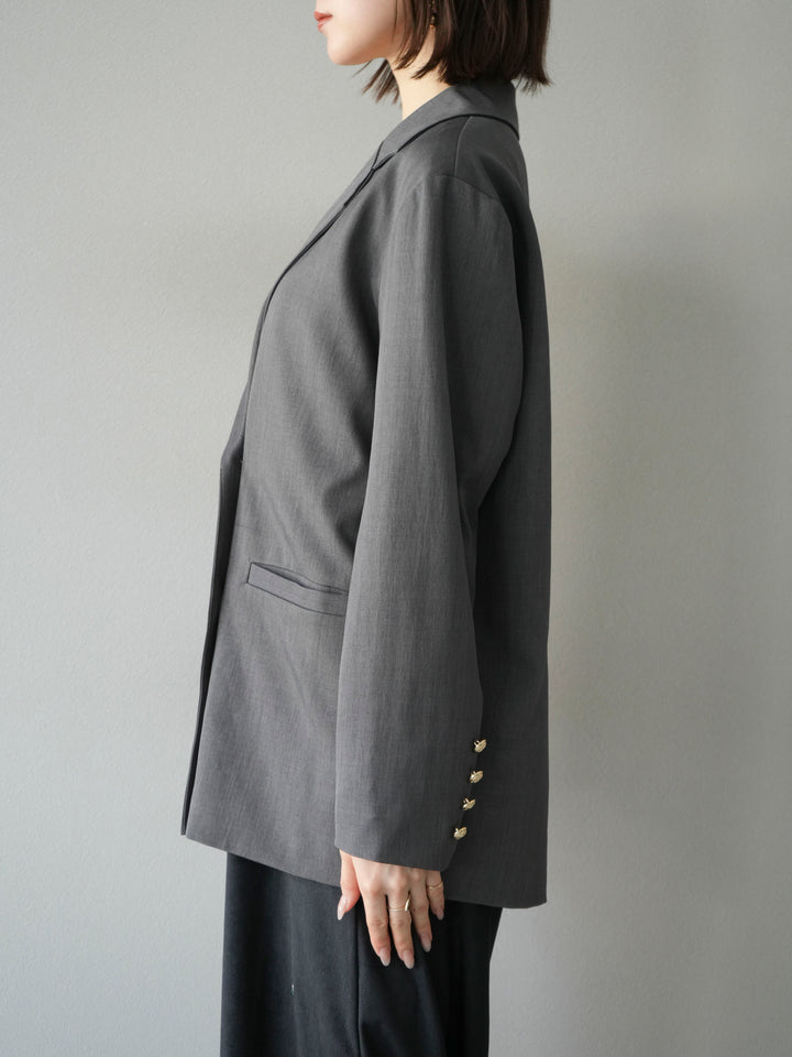 [予約]ゴールドボタンツイルダブルテーラードジャケット/グレー