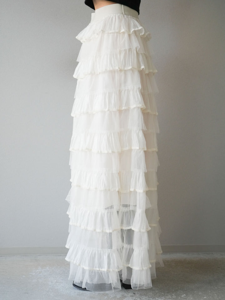 [予約]ベロアパイピングチュールティアードスカート/アイボリー