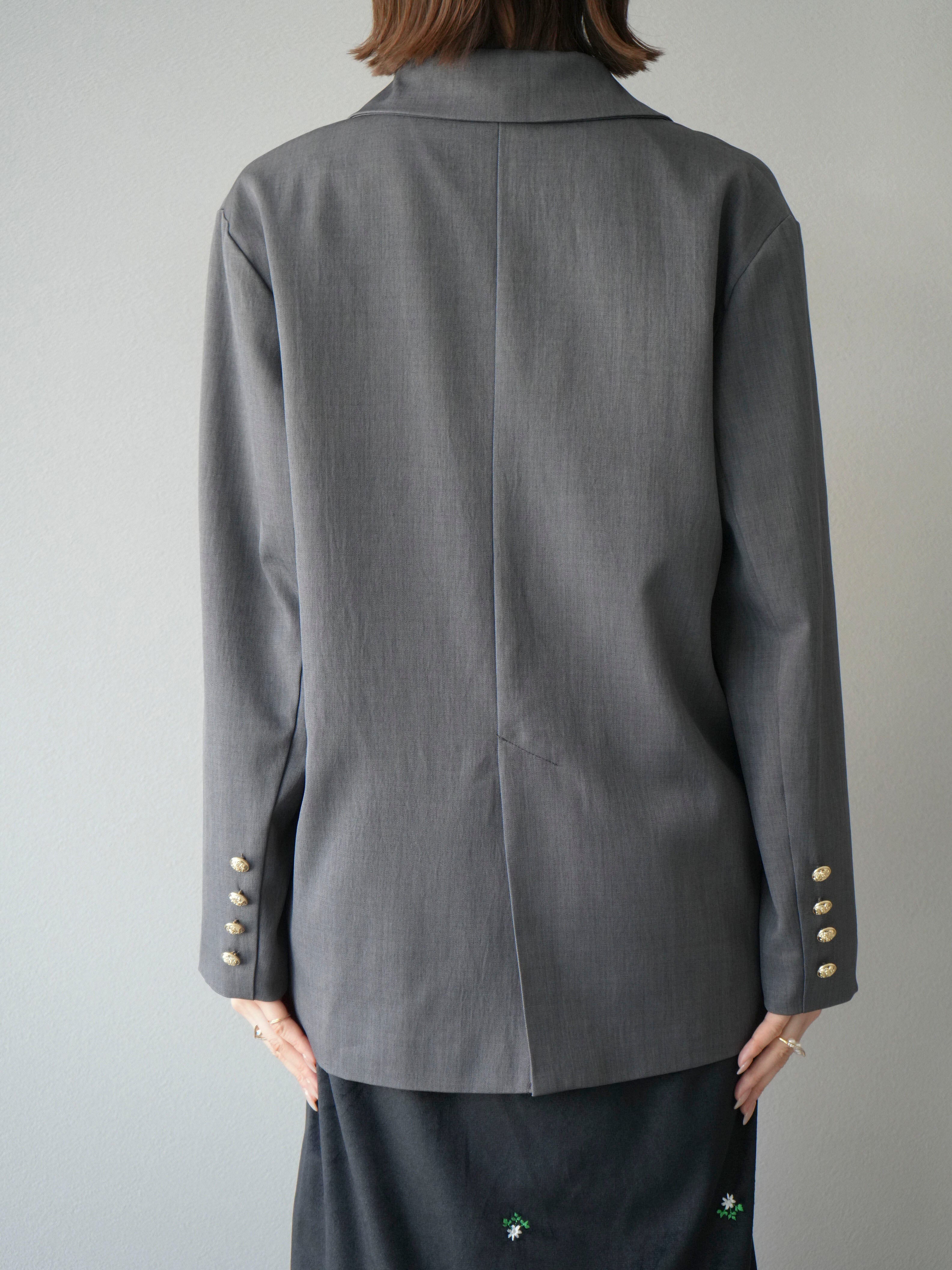 予約]ゴールドボタンツイルダブルテーラードジャケット/グレー