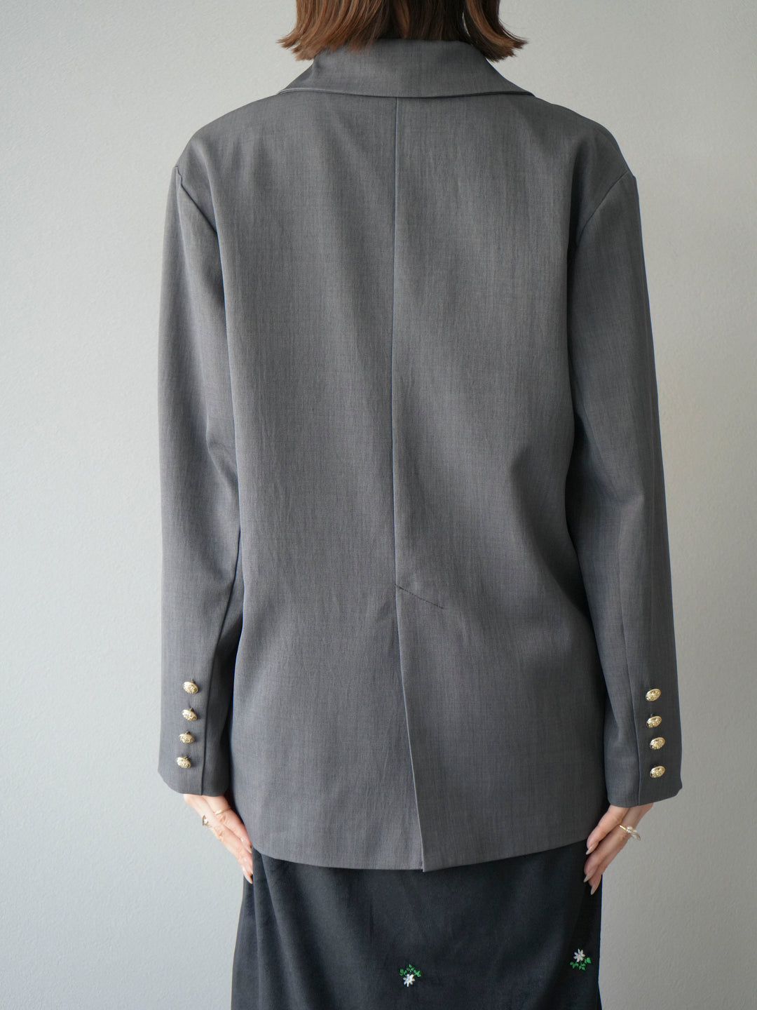 [予約]ゴールドボタンツイルダブルテーラードジャケット/グレー