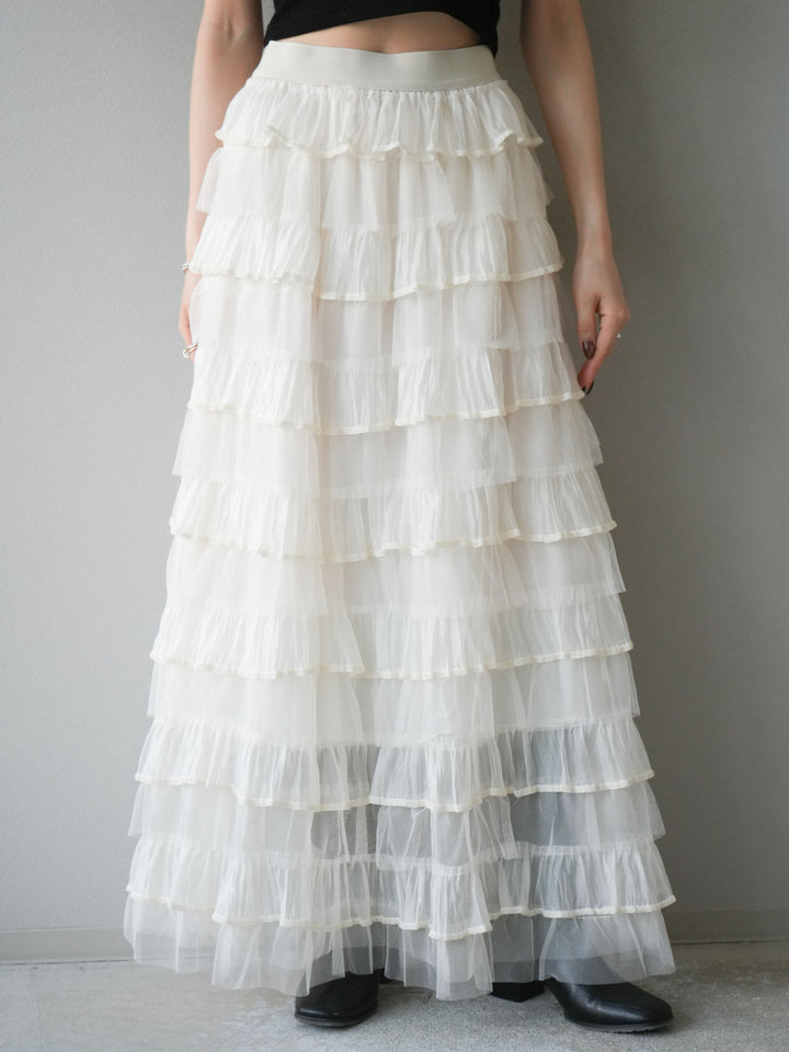 [予約]ベロアパイピングチュールティアードスカート/アイボリー