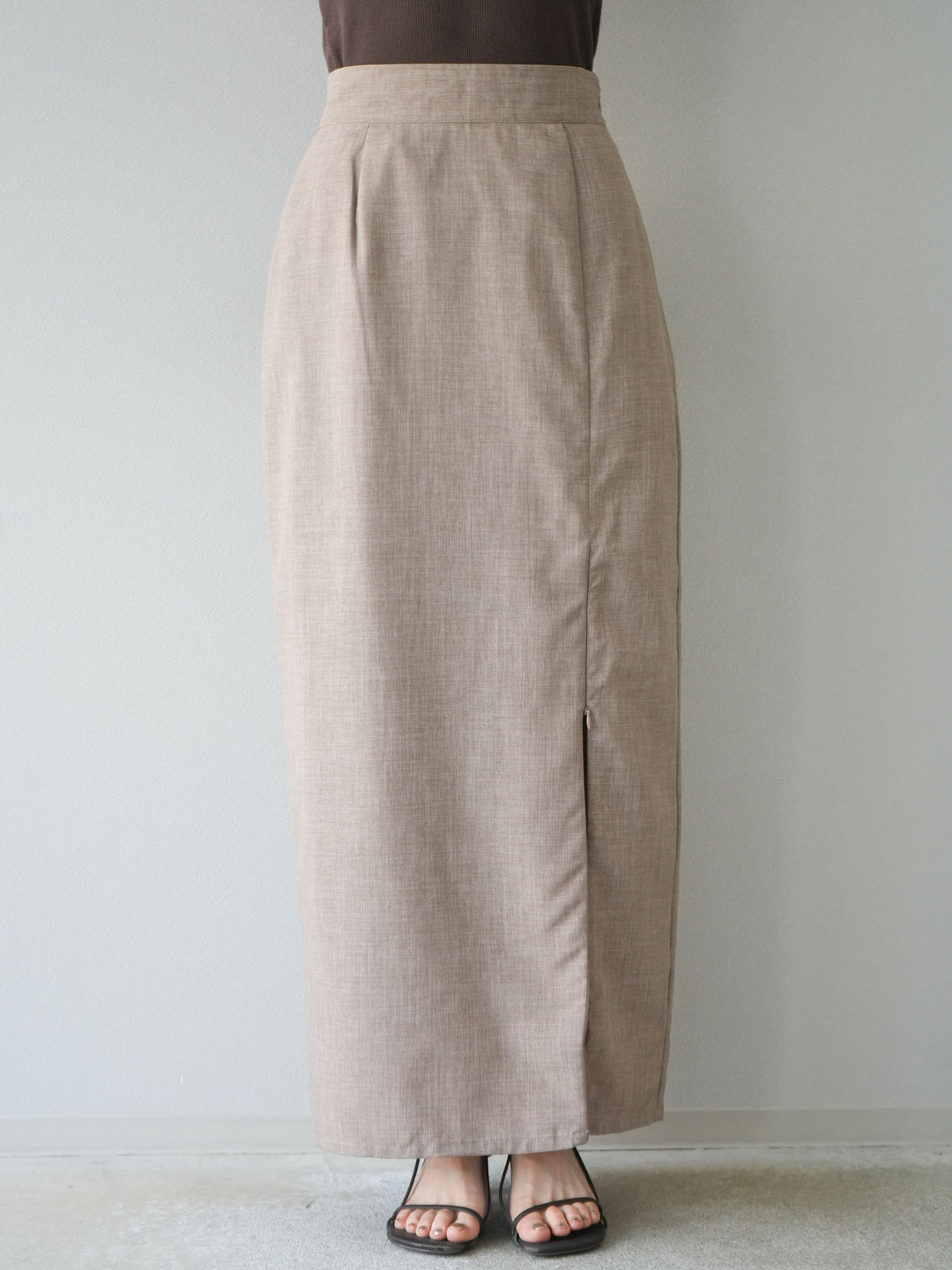 [予約]リネンライクZIPスリットタイトスカート/グレージュ