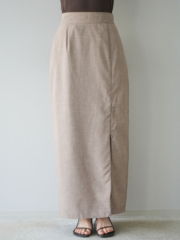 [予約]リネンライクZIPスリットタイトスカート/グレージュ