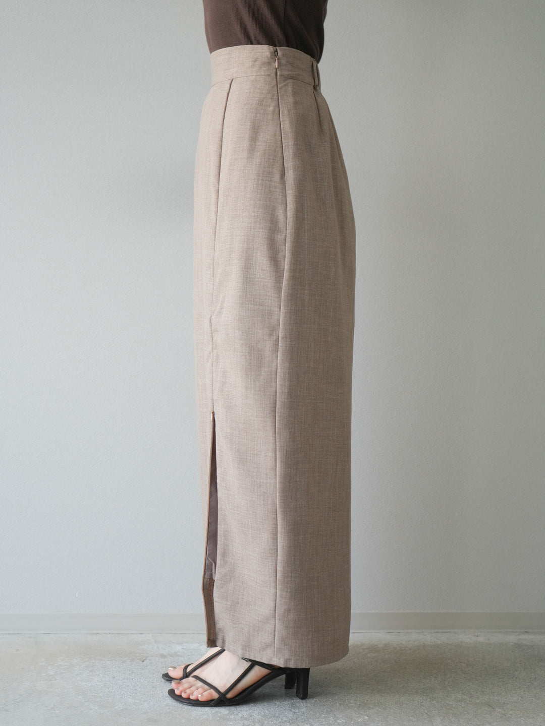 [予約]リネンライクZIPスリットタイトスカート/グレージュ