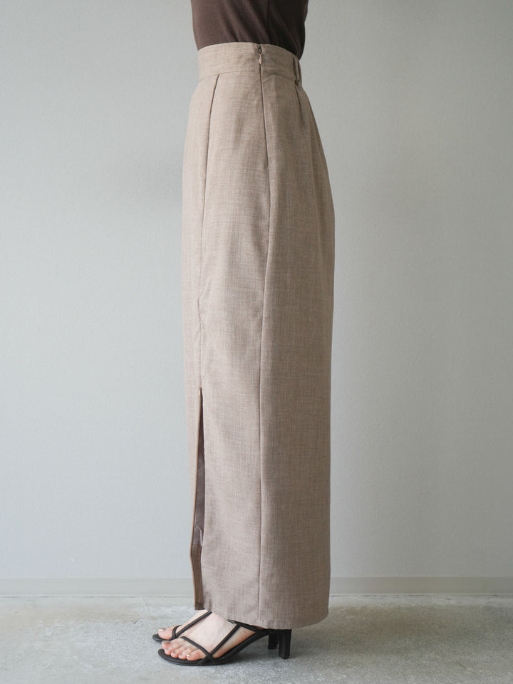 [予約]リネンライクZIPスリットタイトスカート/グレージュ