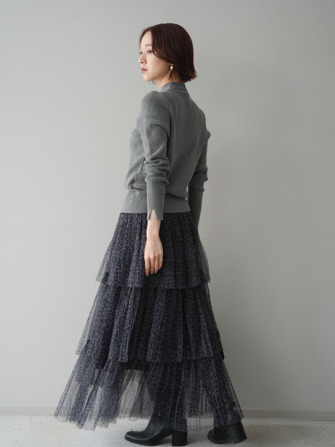 [予約]レオパード柄チュールフリルスカート/gray