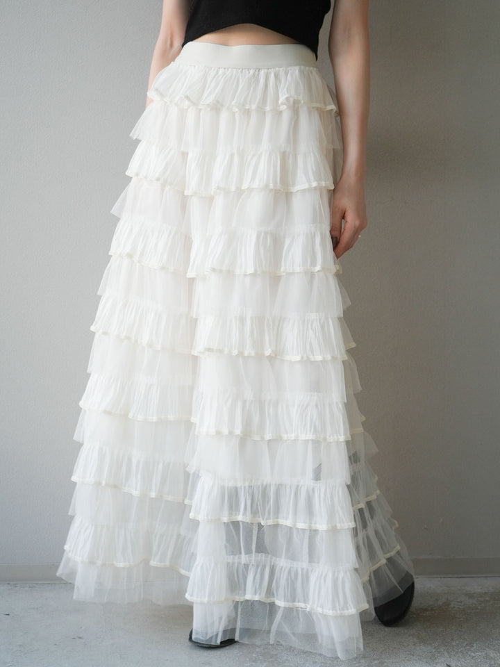 [予約]ベロアパイピングチュールティアードスカート/アイボリー