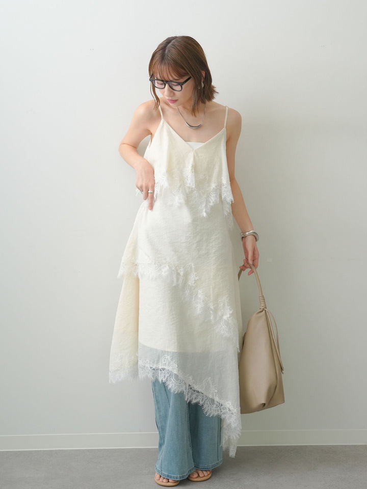 [予約]アシンメトリーレースヘムドレス/ivory