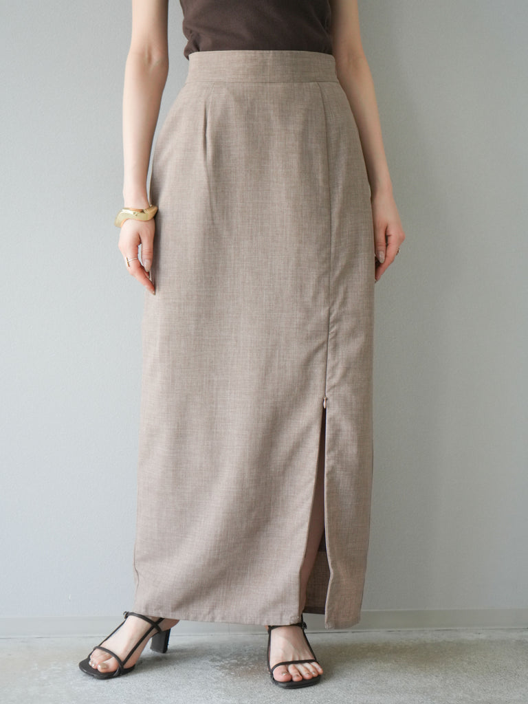予約]リネンライクZIPスリットタイトスカート/グレージュ – Lumier