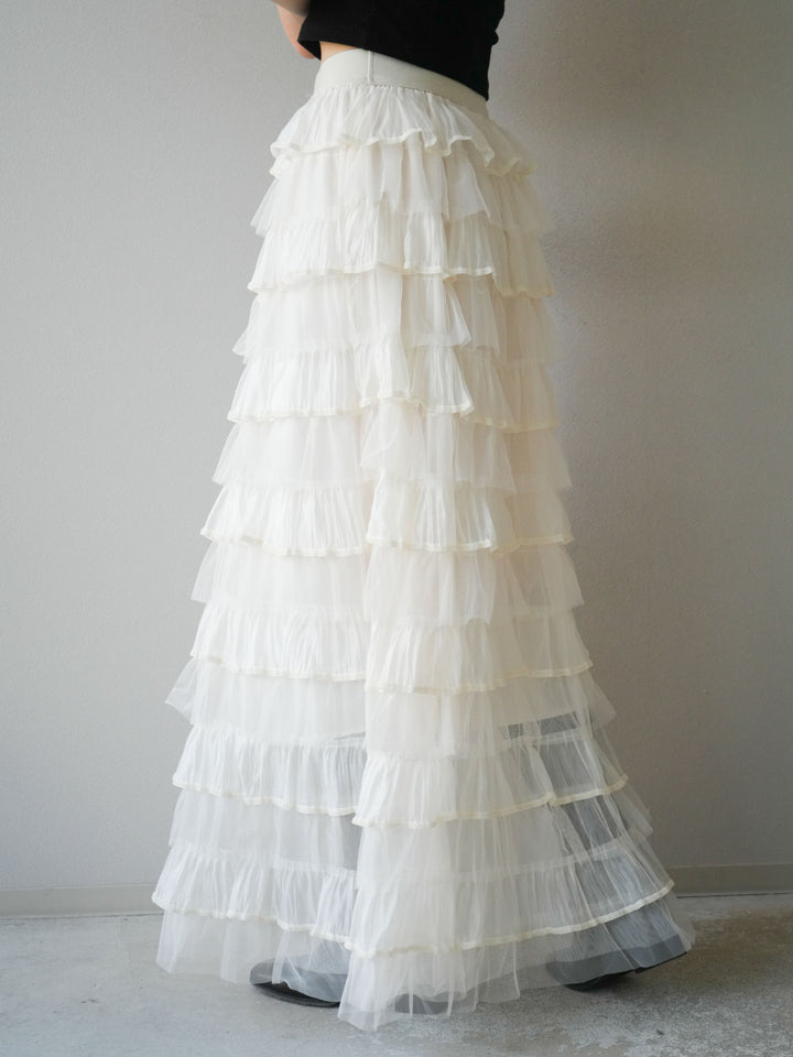 [予約]ベロアパイピングチュールティアードスカート/アイボリー