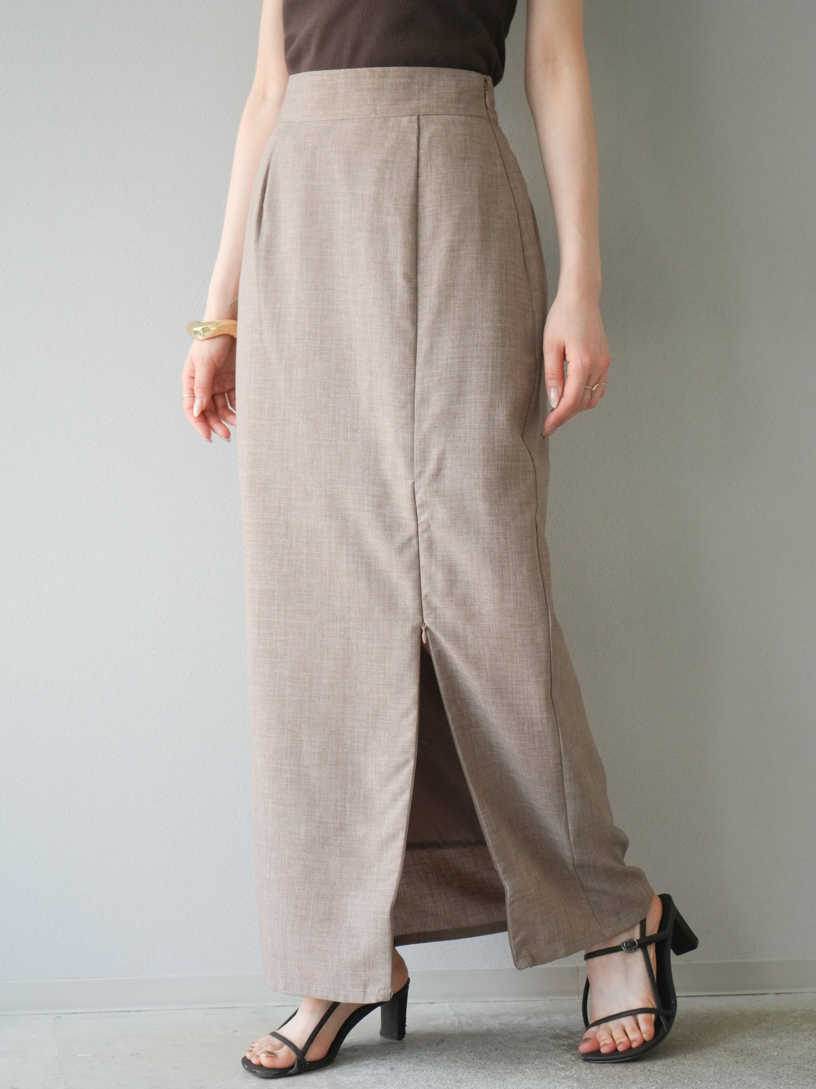予約]リネンライクZIPスリットタイトスカート/グレージュ – Lumier