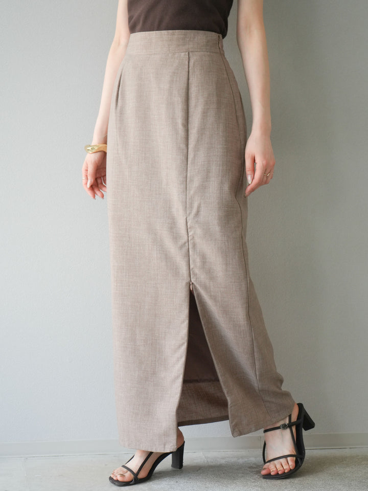 [予約]リネンライクZIPスリットタイトスカート/グレージュ