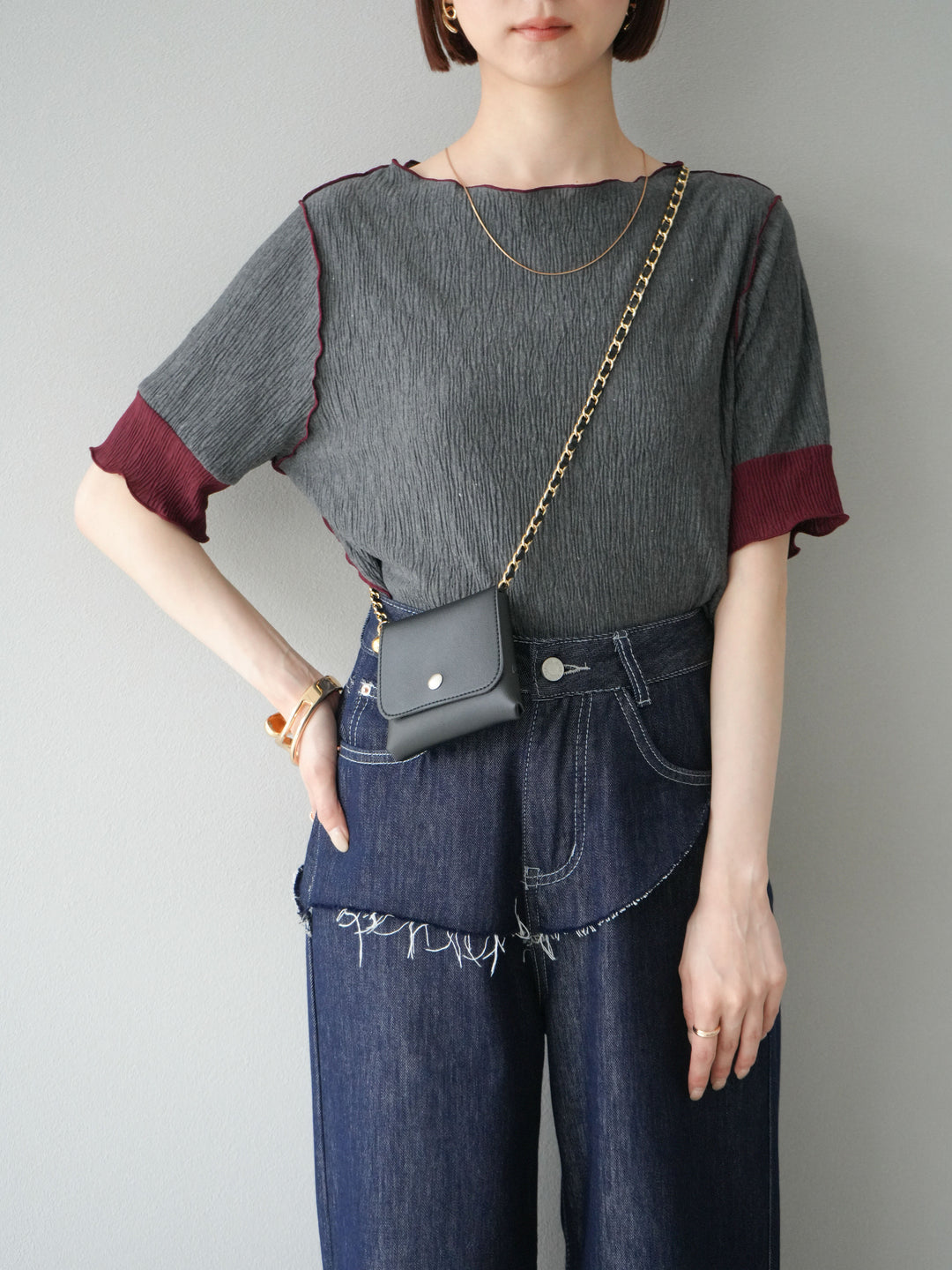 [套裝] 百褶配色船領套頭衫 + 可選配件套裝（2 套）