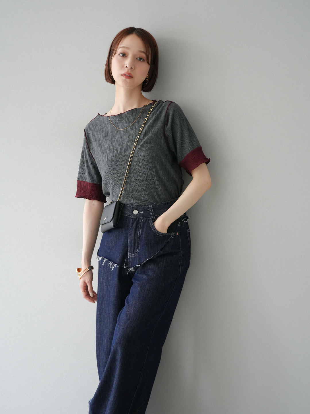 [套裝] 百褶配色船領套頭衫 + 可選配件套裝（2 套）