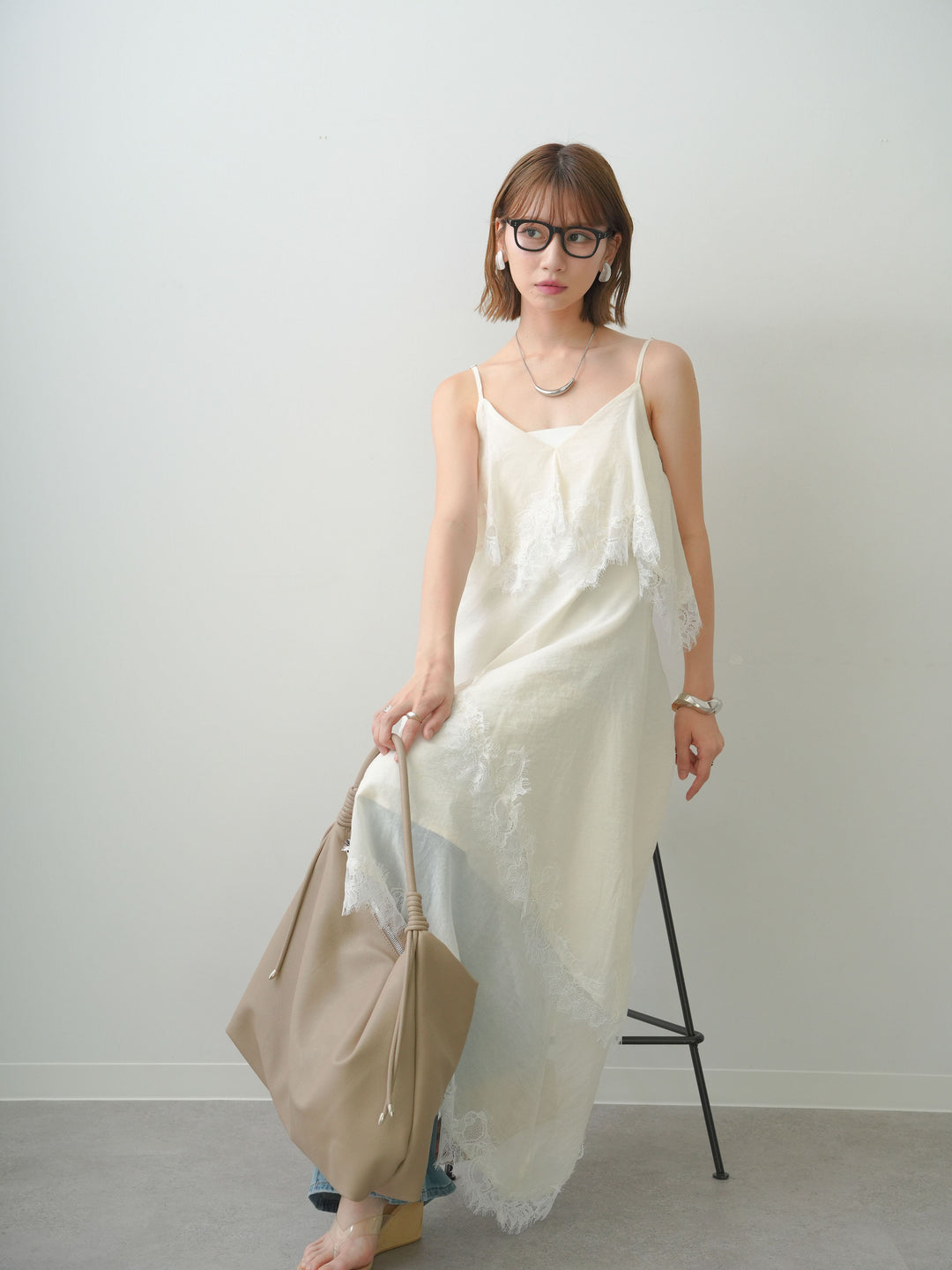 [予約]アシンメトリーレースヘムドレス/ivory