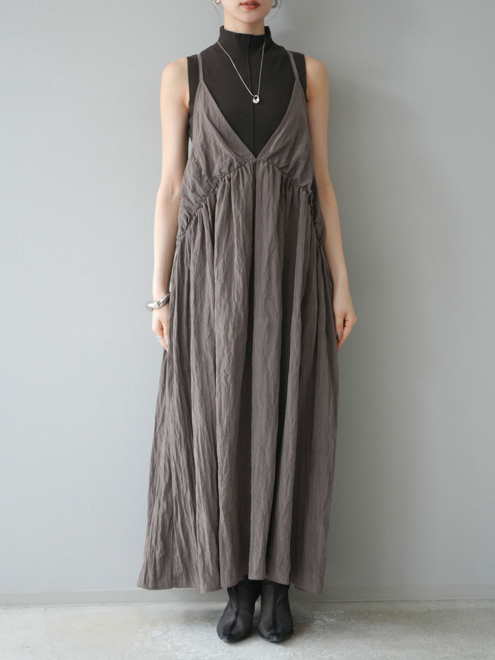 [予約]シボ加工シャイニーキャミワンピース/ブラウン