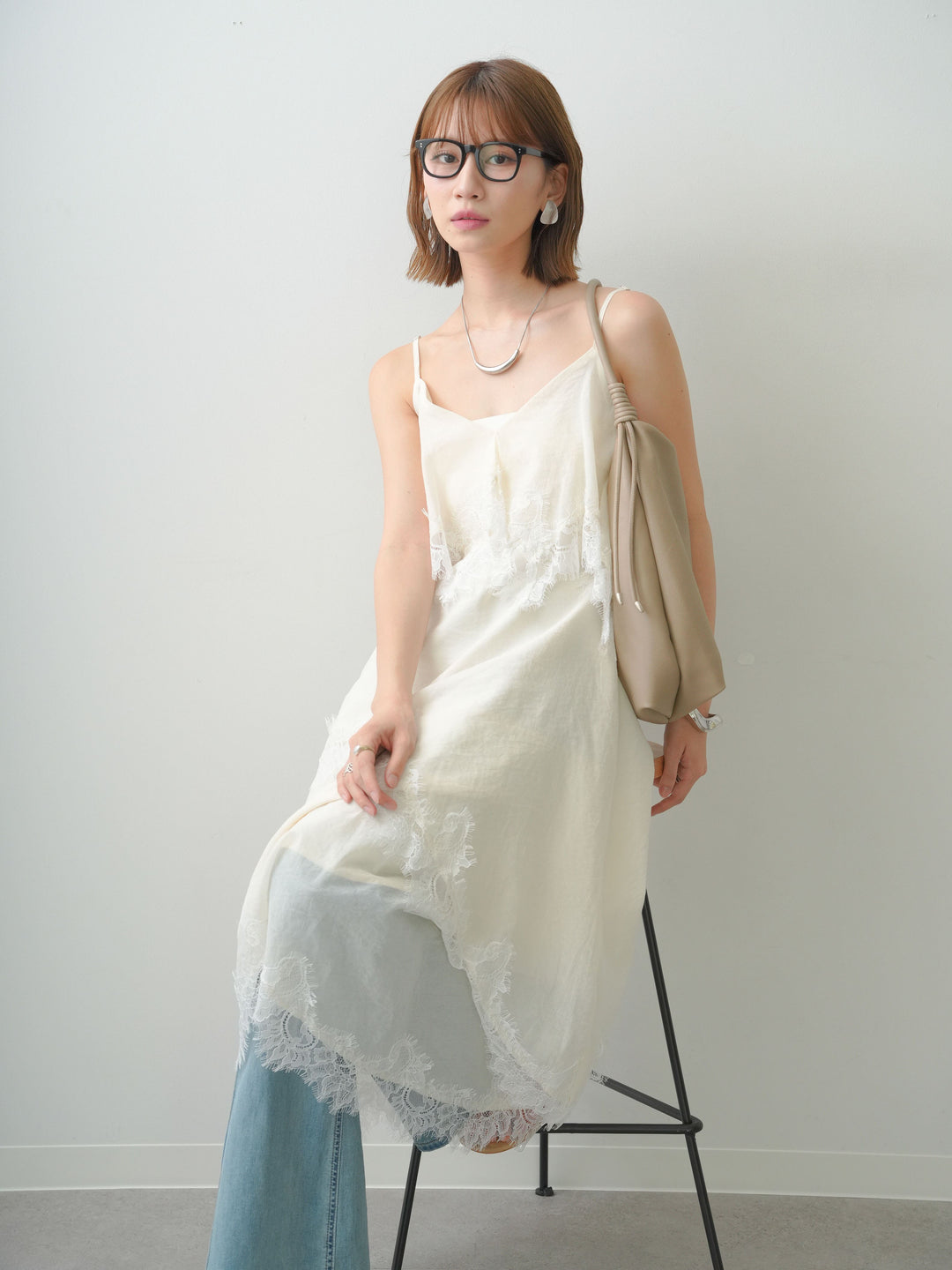 [予約]アシンメトリーレースヘムドレス/ivory