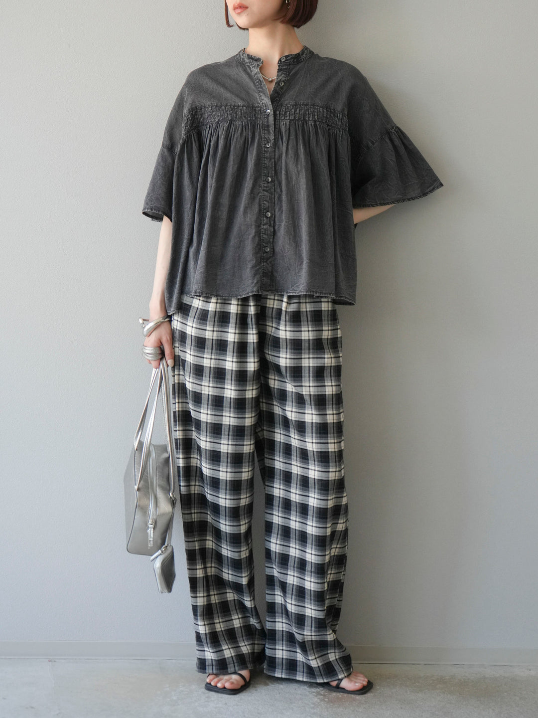 [予約]インド製コットンボイルシアービンテージデニムシャツ/ブラック