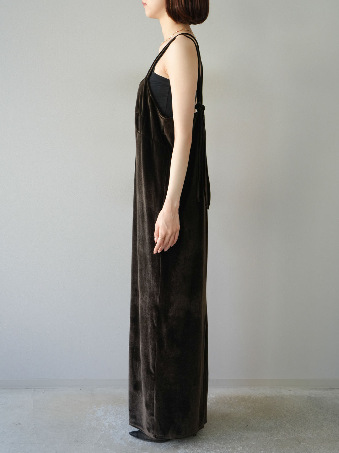 [予約]ベロアビスチェキャミワンピース/ブラウン