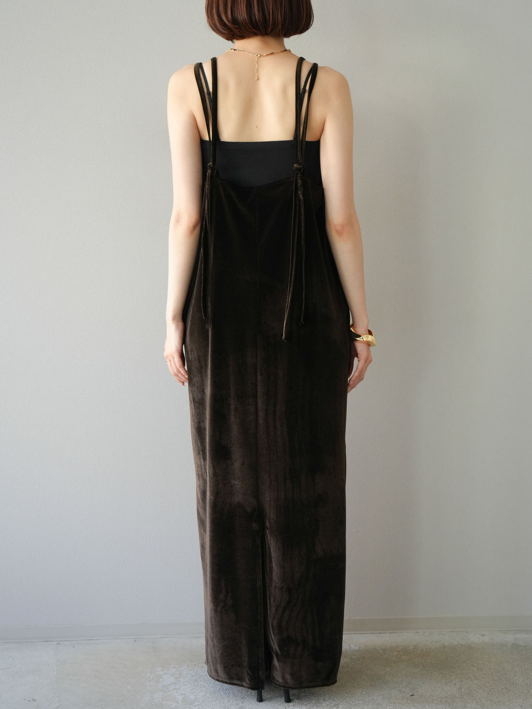 [予約]ベロアビスチェキャミワンピース/ブラウン