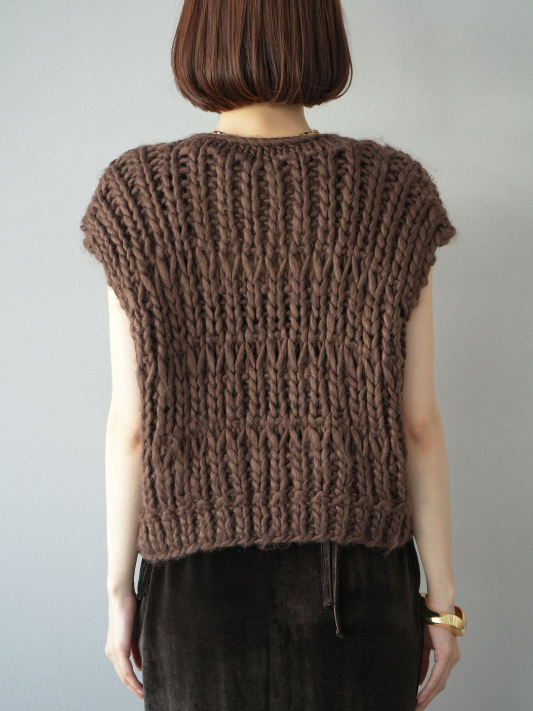 [予約]ハンドニットローピングベスト/ブラウン