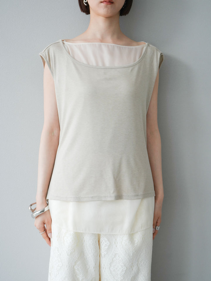 [預訂] 雙向透視層疊垂墜上衣/米色