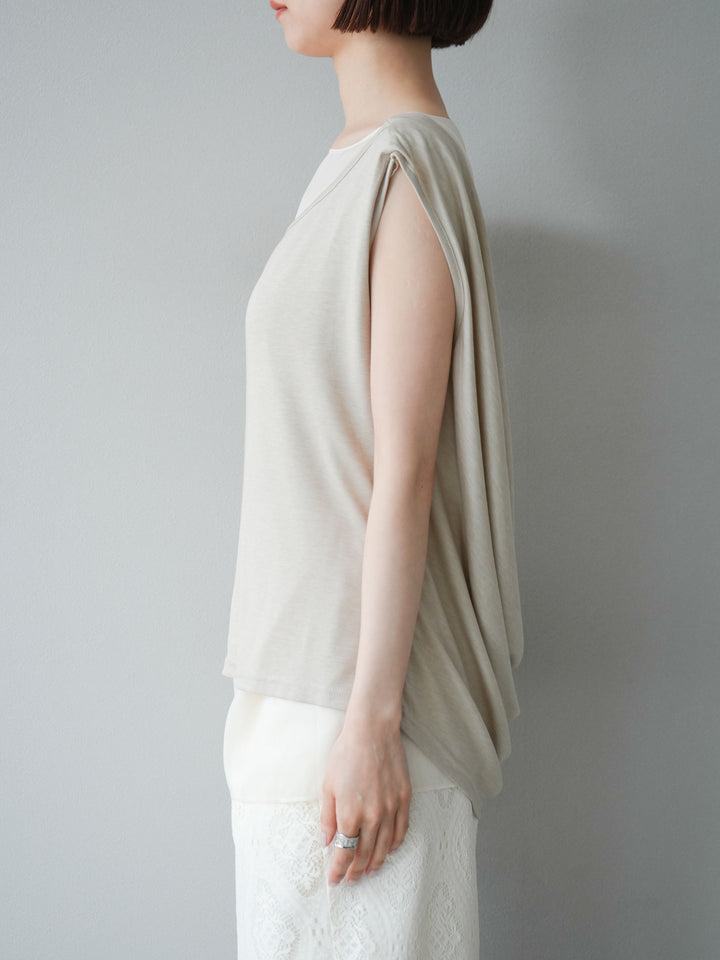 [預訂] 雙向透視層疊垂墜上衣/米色