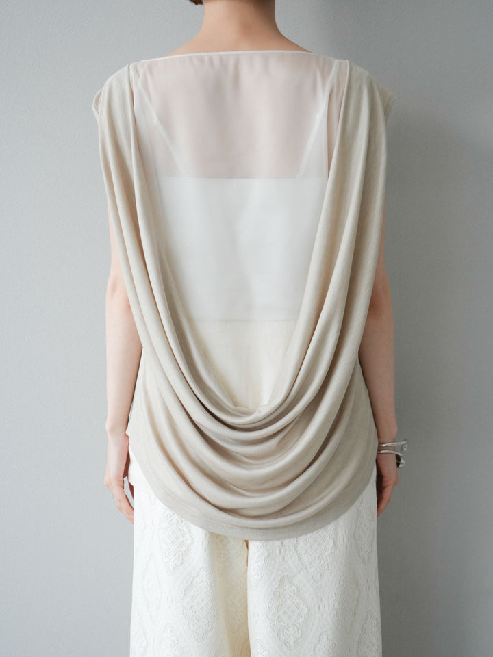 [預訂] 雙向透視層疊垂墜上衣/米色