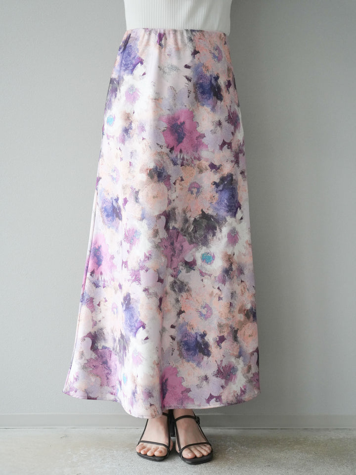 [予約]ニュアンスフラワーサテンスカート/パープル