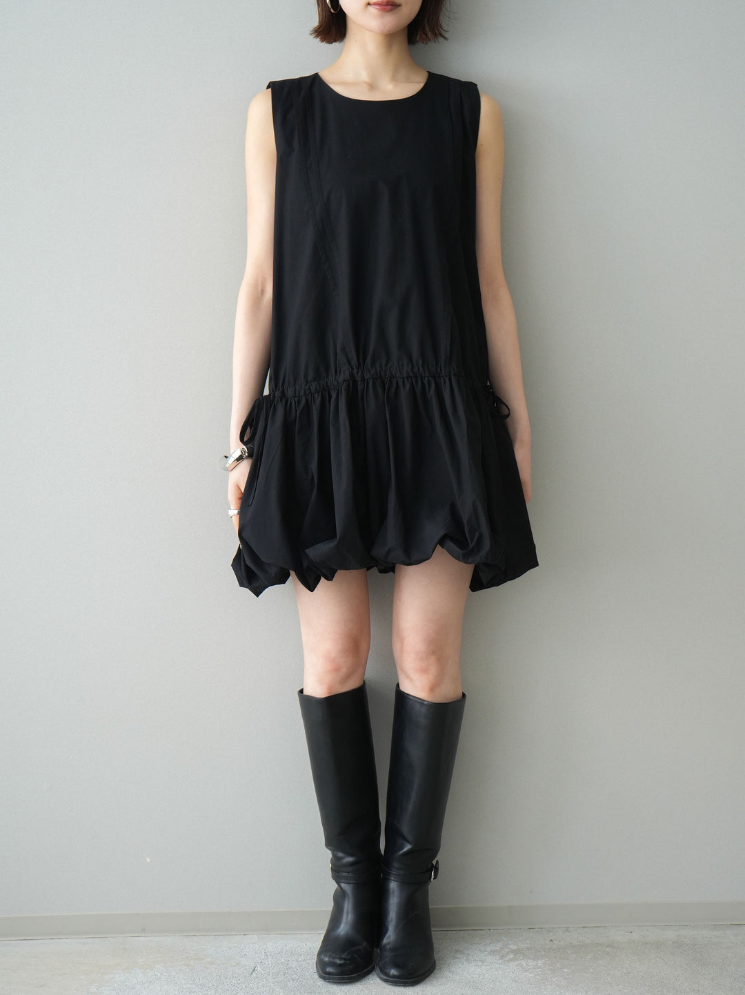 [予約]ノースリバルーンミニワンピース/black