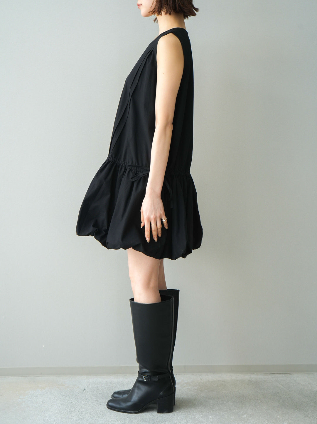 [予約]ノースリバルーンミニワンピース/black