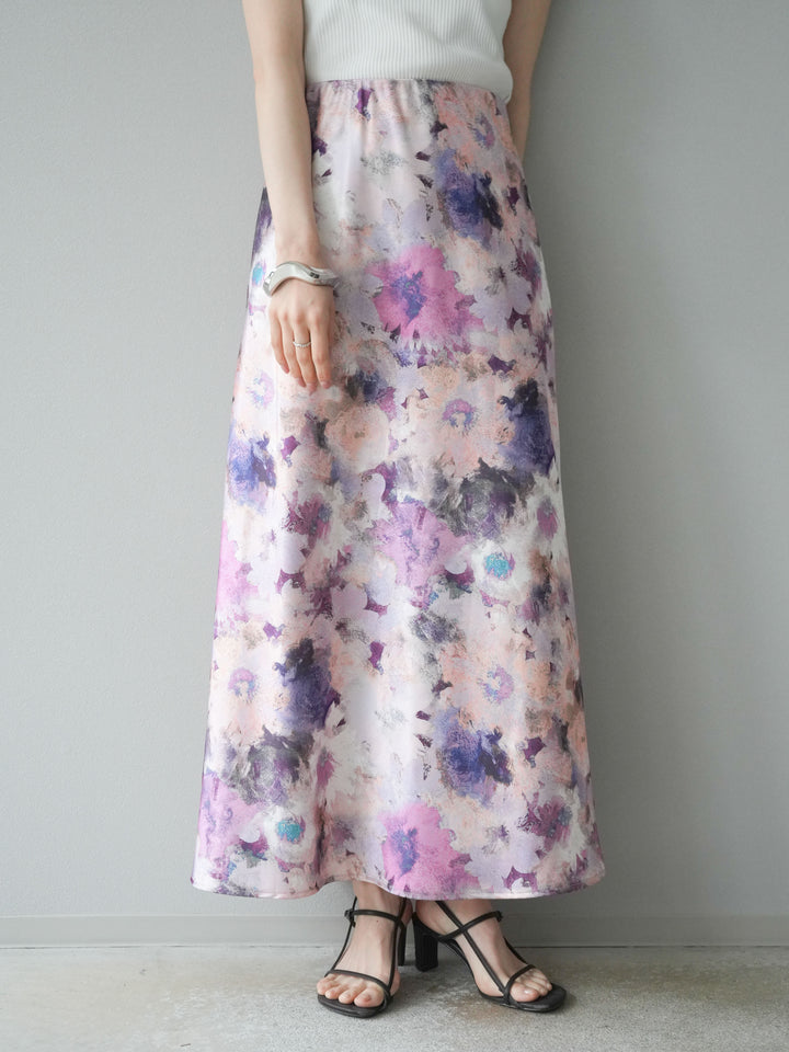 [予約]ニュアンスフラワーサテンスカート/パープル