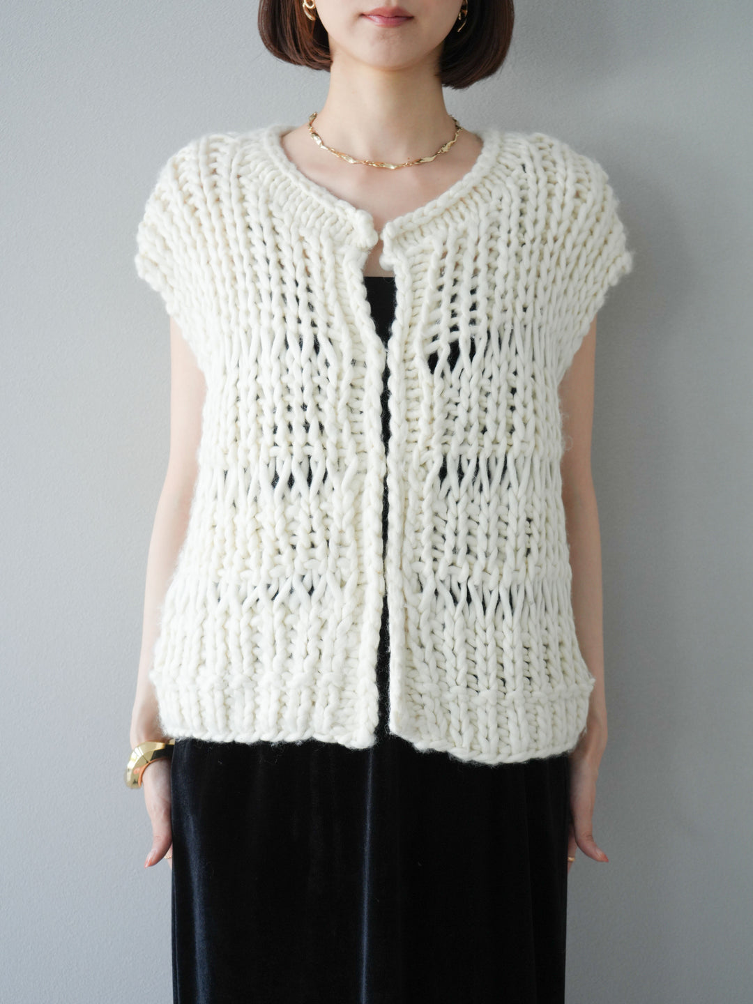 [予約]ハンドニットローピングベスト/アイボリー