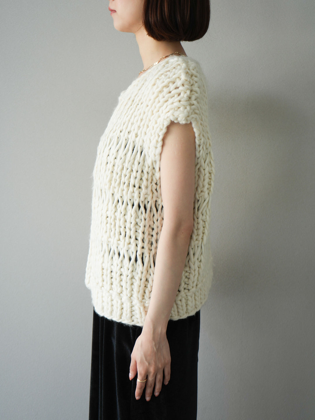 [予約]ハンドニットローピングベスト/アイボリー