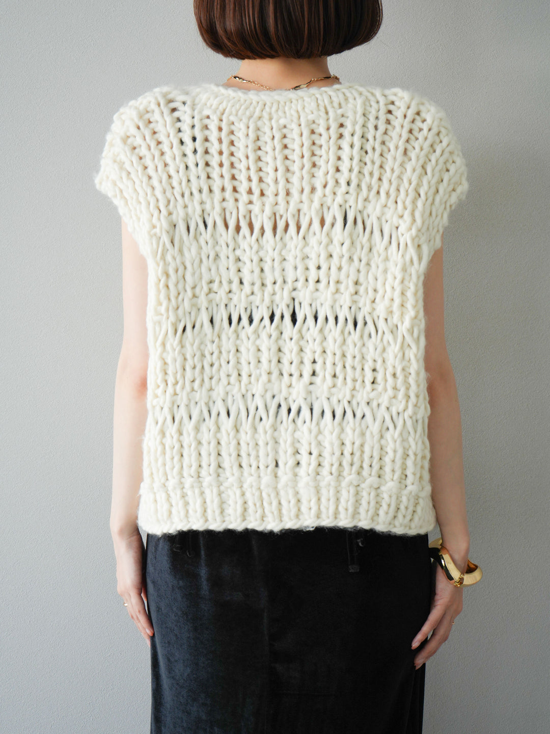 [予約]ハンドニットローピングベスト/アイボリー