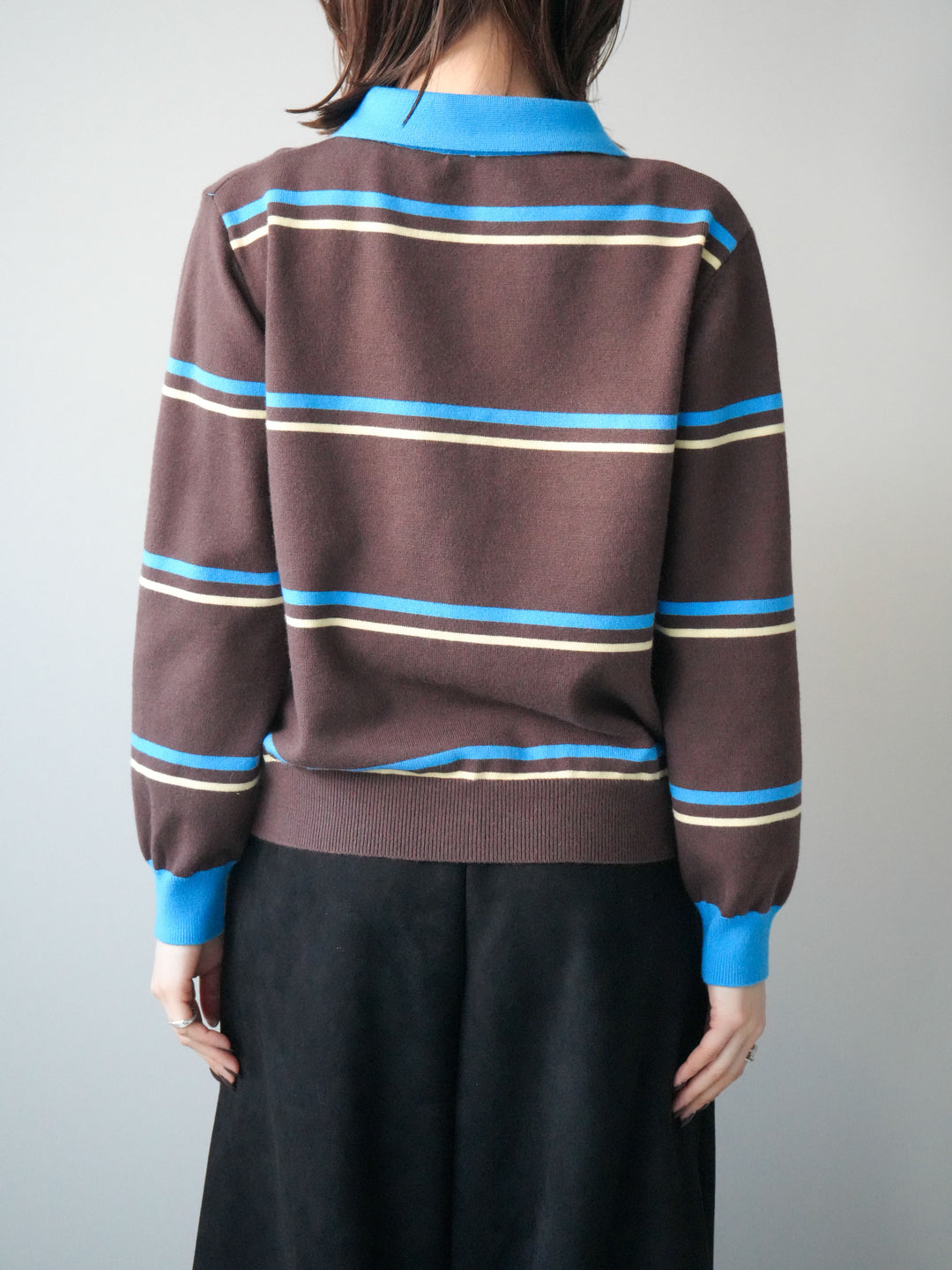 [予約]配色マルチボーダーポロニットカーディガン/brown