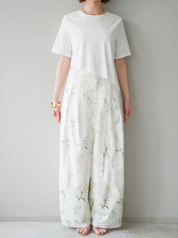 [予約]レースドッキングレイヤードワンピースTEE/white